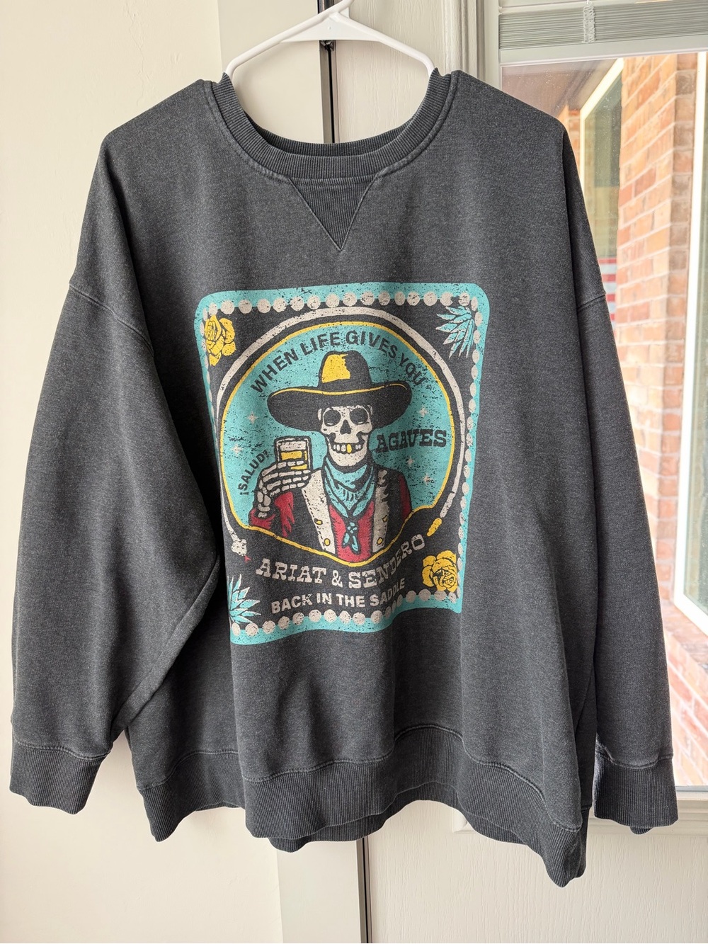 Ariat Charcoal Crewneck Sweatshirt with Turquoise & Yellow Graphic